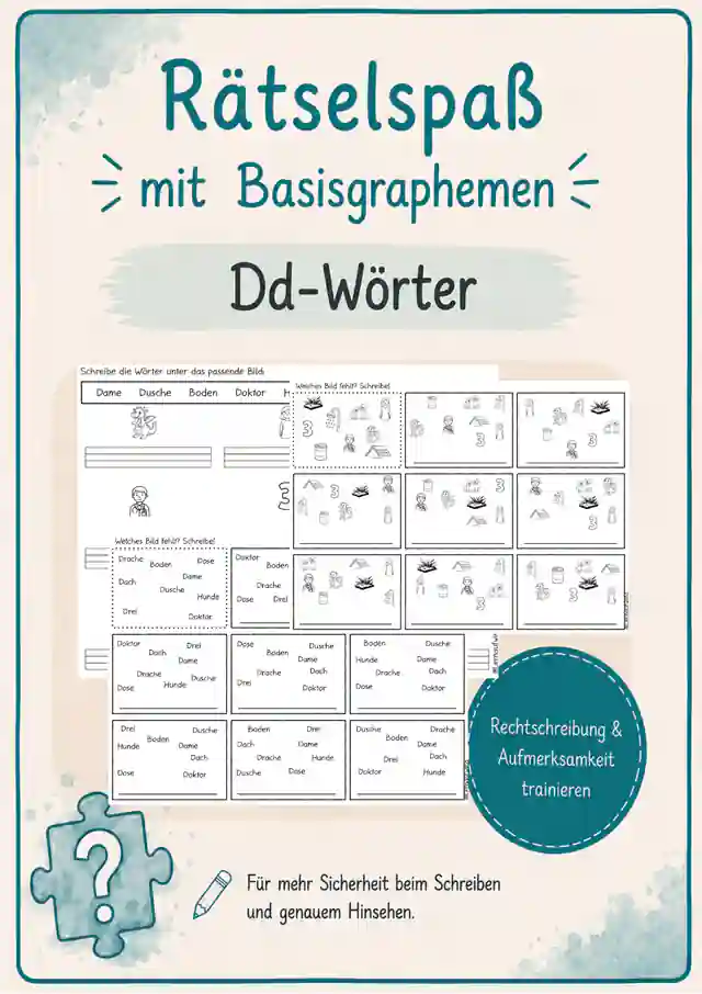 Dd - Wörter Rätselspaß | Rechtschreibung und Aufmerksamkeit