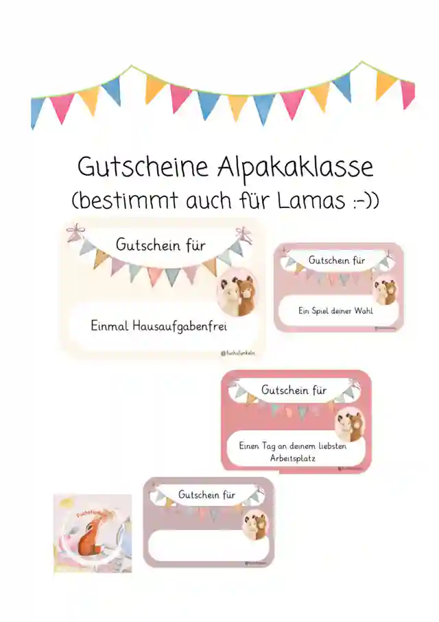 Gutscheine Alpakaklasse Grundschule