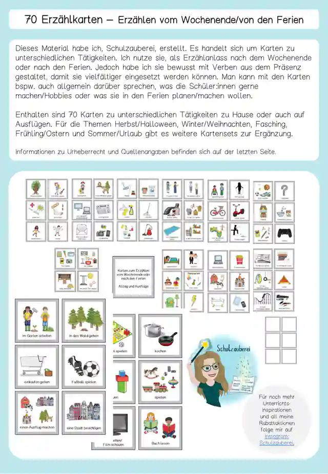 70 Erzählkarten Alltag Ausflüge Hobbies -Schreibanlass  Ferienplauderei