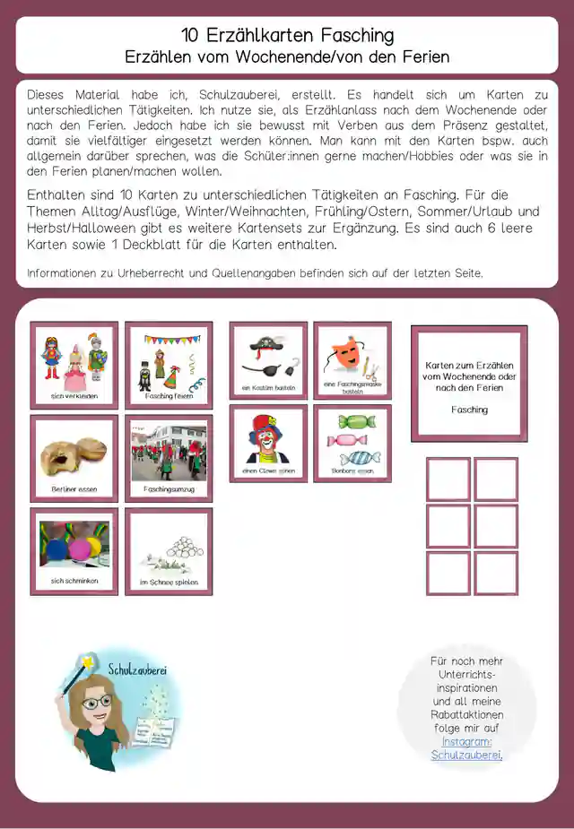 10 Erzählkarten Fasching / Schreibanlass