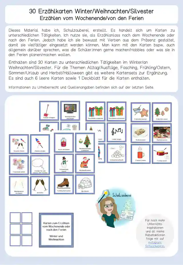 30 Erzählkarten Winter Silvester Weihnachten / Ferienerzählung Schreibanlass