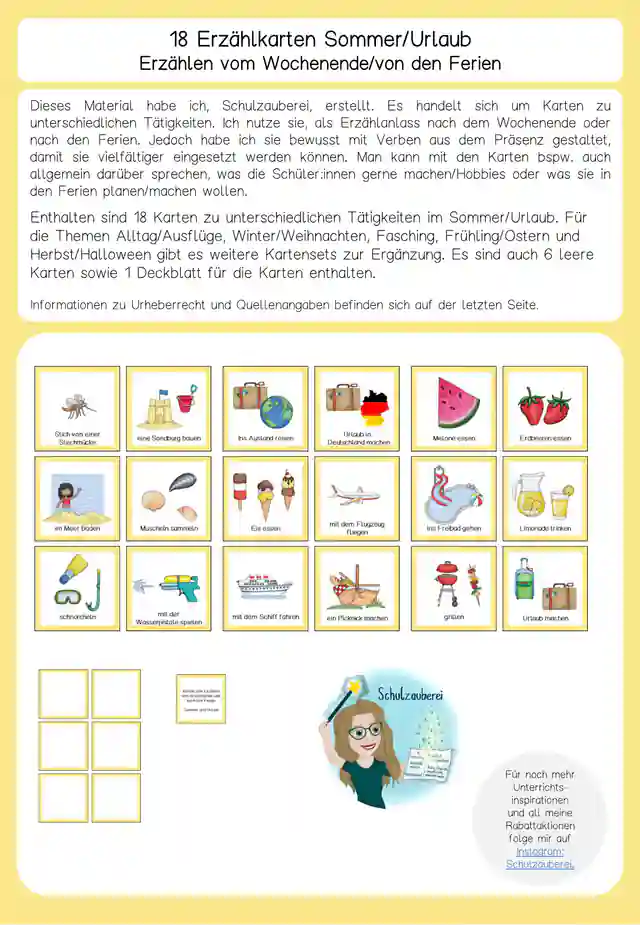 18 Erzählkarten Sommer - Ferienerzählung Schreibanlass