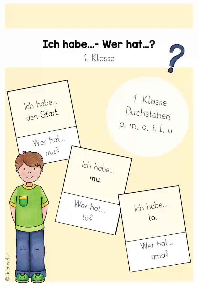 Ich habe... - Wer hat...? - a, m, o, i, l, u