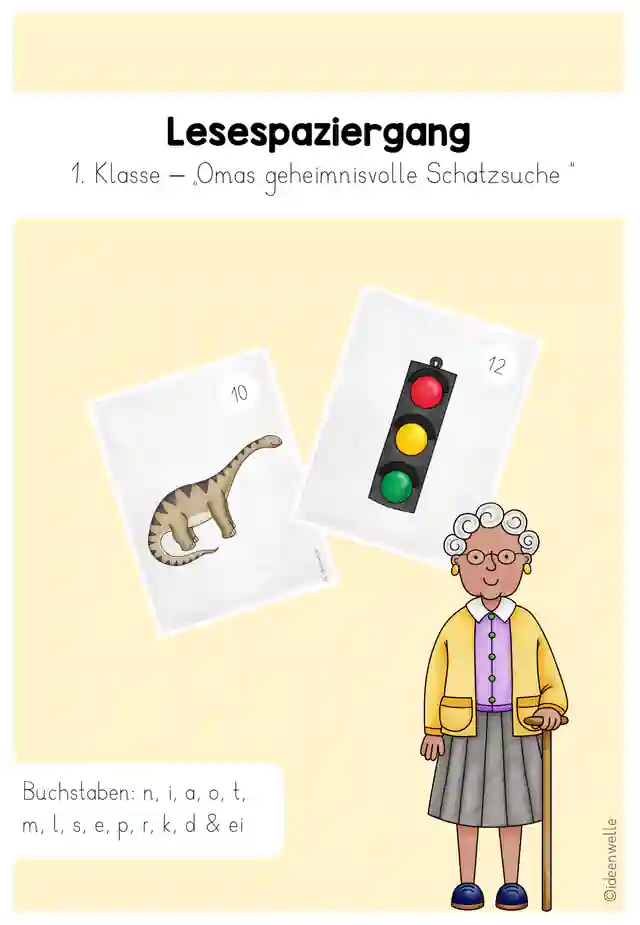 Lesespaziergang 1. Klasse - Buchstaben n, i, a, o, t, m, l, s, e, p, r, k, d & ei