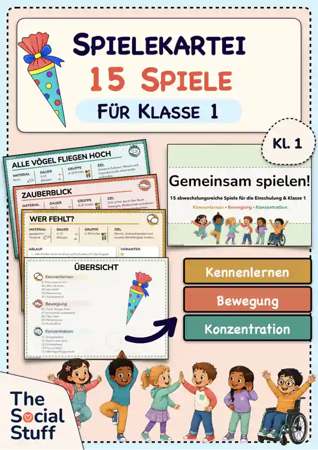 Spielekartei Klasse 1 : 15 Kennenlernspiele, Bewegungsspiele & Konzentrationsspiele