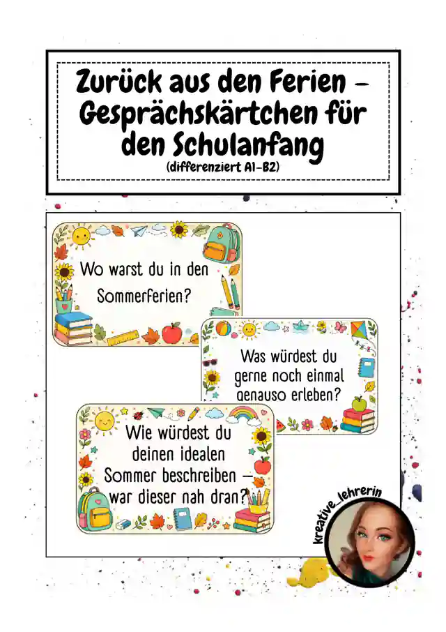 Zurück aus den Ferien - Gesprächskärtchen für den Schulanfang (differenziert A1-B2)
