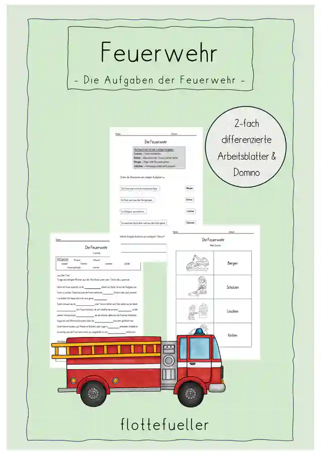 Aufgaben der Feuerwehr (Arbeitsblätter & Domino)