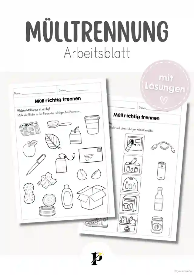 Müll richtig trennen | Arbeitsblätter zur Mülltrennung mit Lösungen