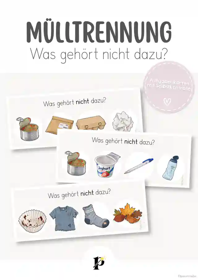Mülltrennung – Was gehört nicht dazu? | Aufgabenkarten mit Selbstkontrolle