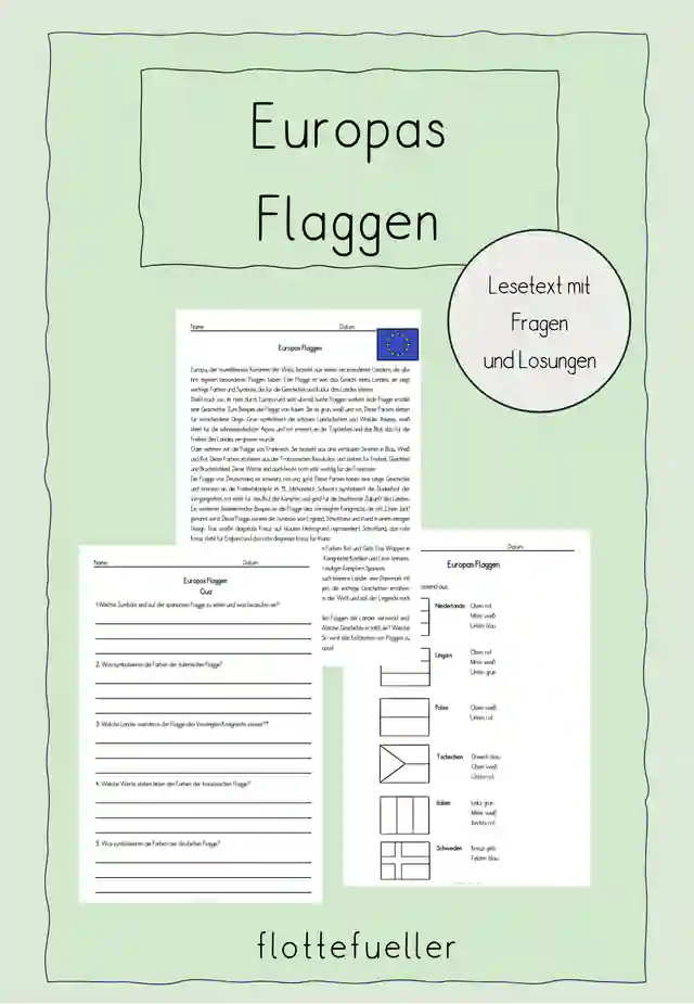Europas Flaggen - Lesetext und Aufgaben