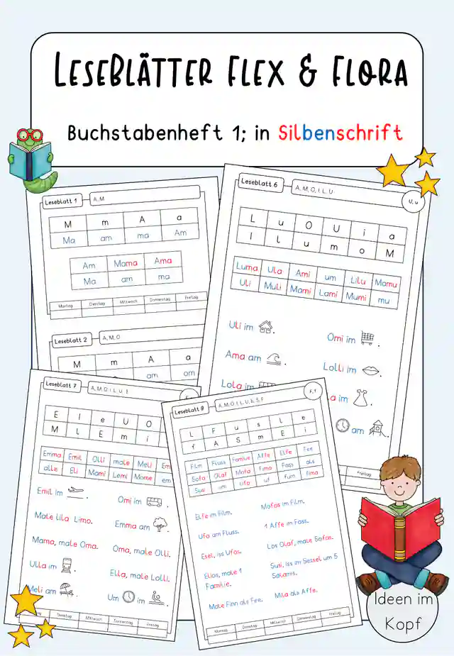 Leseblätter zu Flex und Flora 1 - Buchstabenheft 1 (Deutsche Version)