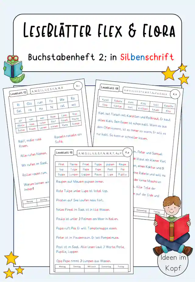 Leseblätter zu Flex & Flora 1 - Buchstabenheft 2 (Deutsche Version)