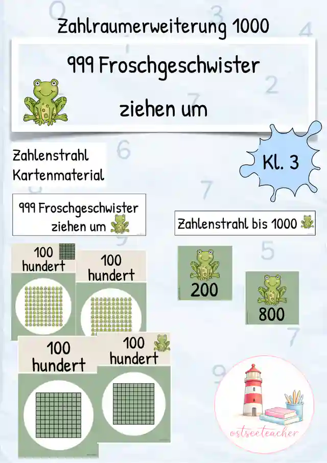 999 Froschgeschwister ziehen um - Zahlenstrahl/ Visualisierung ZR 1000 (Kl. 3)