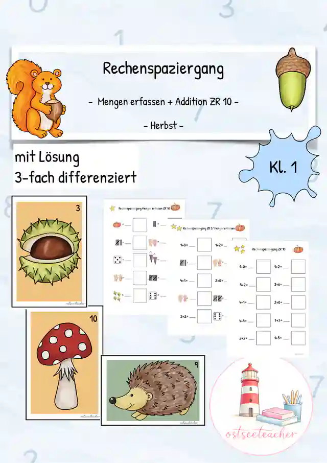 ZR 10 Mengen erfassen/ Addition ZR 10 Rechenspaziergang Herbst (Kl. 1)