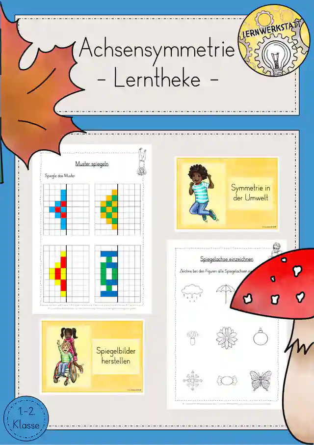 Achsensymmetrie Lerntheke Stationsarbeit Mathe Klasse 1/2