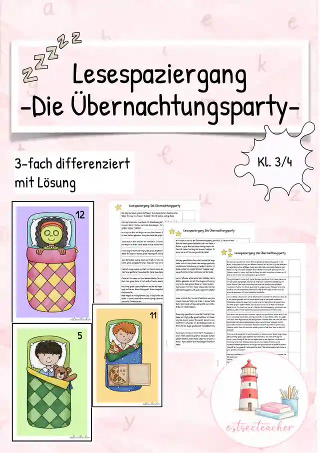Lesespaziergang "Die Übernachtungsparty" Leseförderung/ Leseverständnis (Kl. 3/4)
