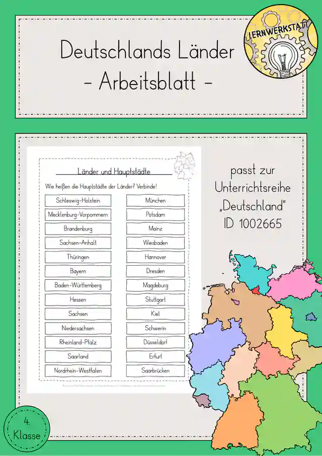 Deutschland Länder und Hauptstädte Arbeitsblatt Sachunterricht Klasse 4
