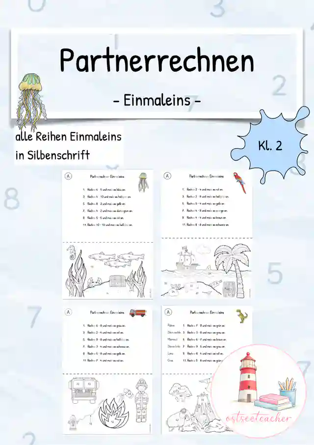 Einmaleins Partnerrechnen/ Rechnen und malen/ Rechenmalblatt (Kl. 2(3)