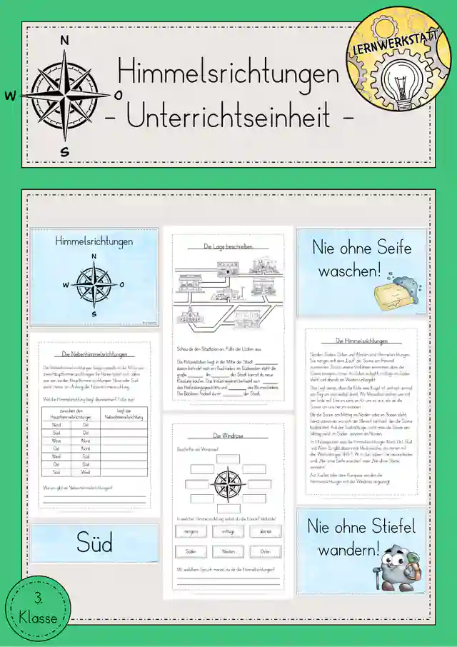 Himmelsrichtungen Windrose Unterrichtseinheit Sachunterricht Klasse 3