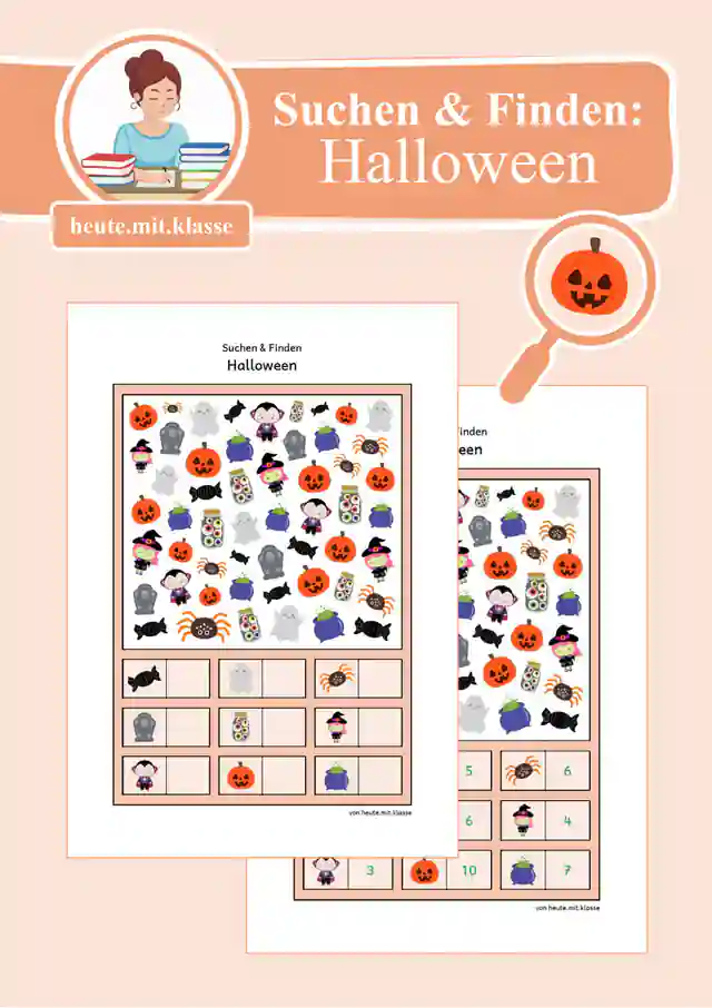 Suchen & Finden: Halloween (Wimmelbild, Zählen im Zahlenraum bis 10)