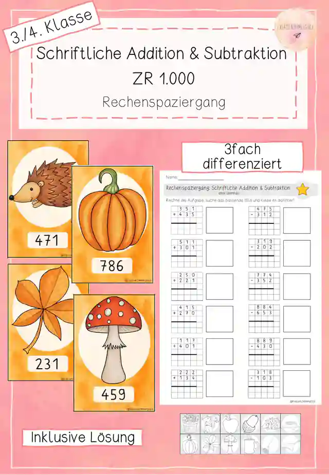 Rechenspaziergang - Schriftliche Addition und Subtraktion ZR 1000 - Herbst