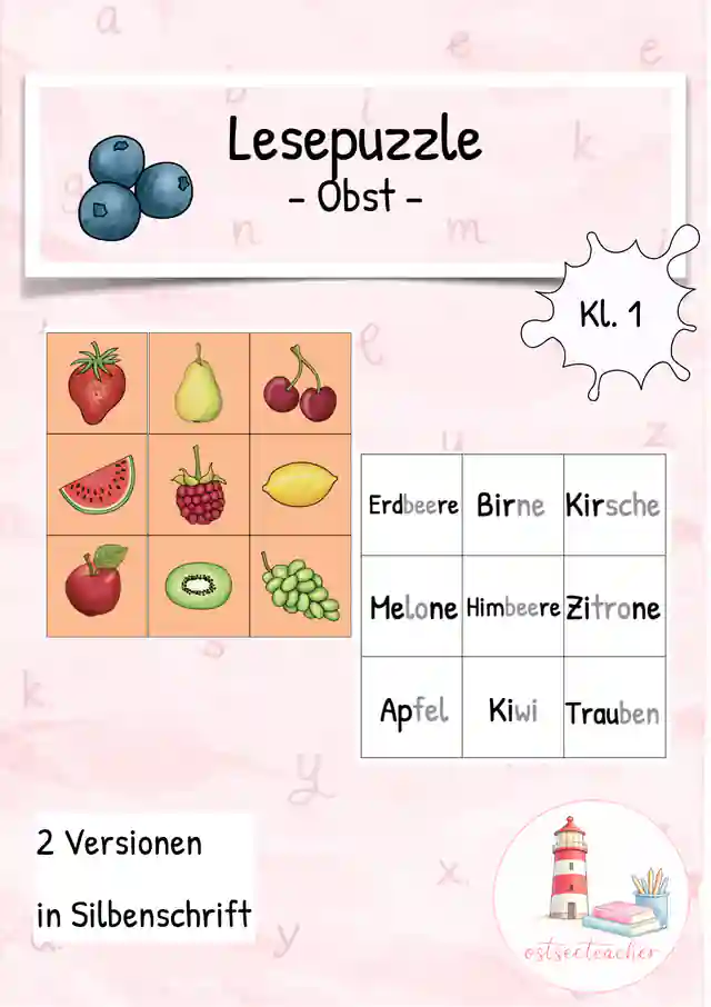 Lesen Leseförderung Lesepuzzle Obst (Kl. 1)