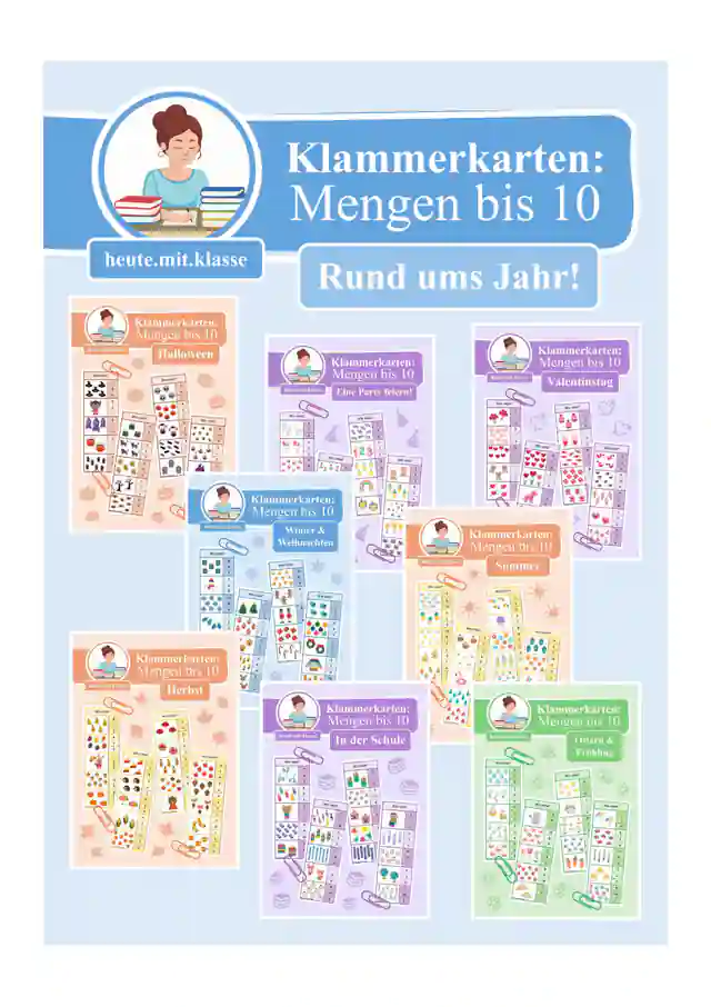 Materialpaket Klammerkarten "Rund ums Jahr": Mengen & Zählen im Zahlenraum bis 10