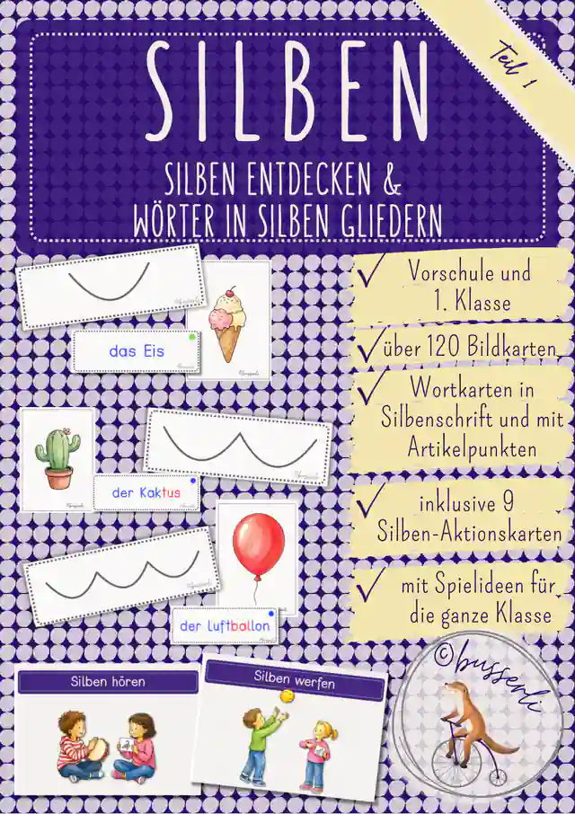 Silben klatschen, schwingen und zählen | Bildkarten & Silbenspiele | Vorschule & 1. Klasse