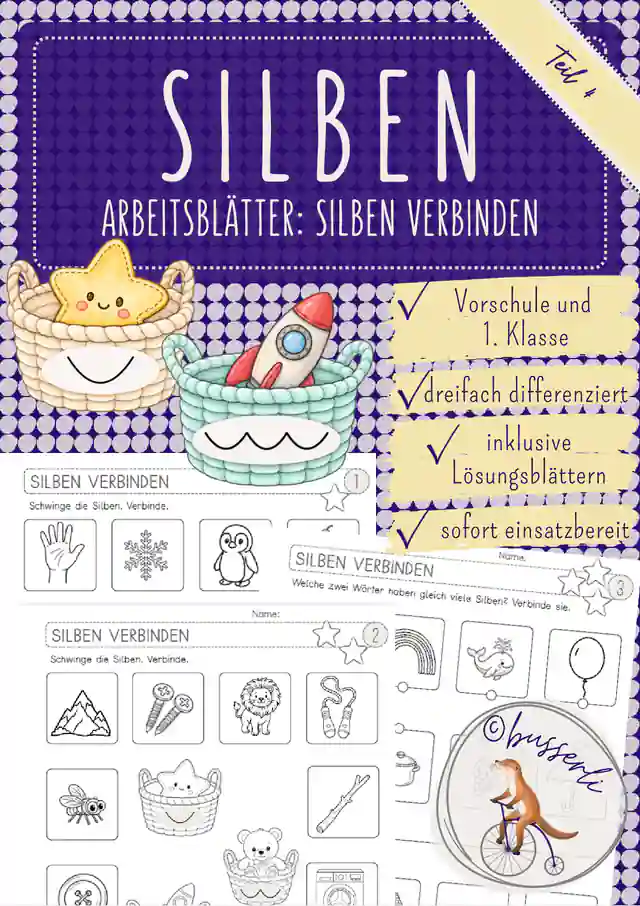 Silben schwingen und zählen | Differenzierte Arbeitsblätter mit Lösungen | 1. Klasse