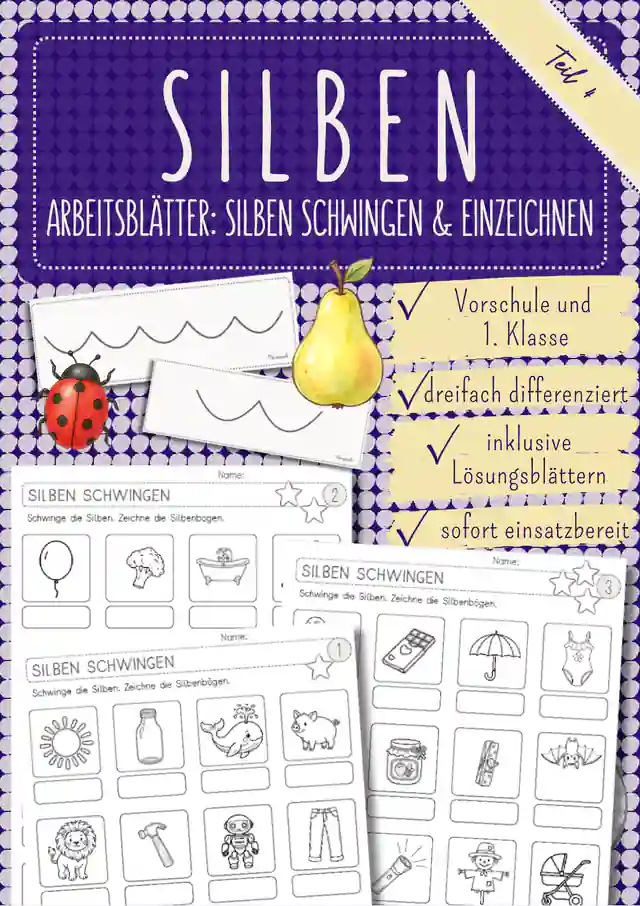 Silben schwingen | 3-fach differenzierte Arbeitsblätter | Silbenbögen | Deutsch Klasse 1