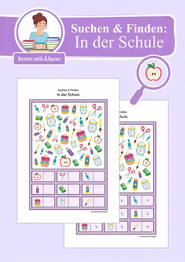 Suchen & Finden: In der Schule (Wimmelbild, Zählen im Zahlenraum bis 10)