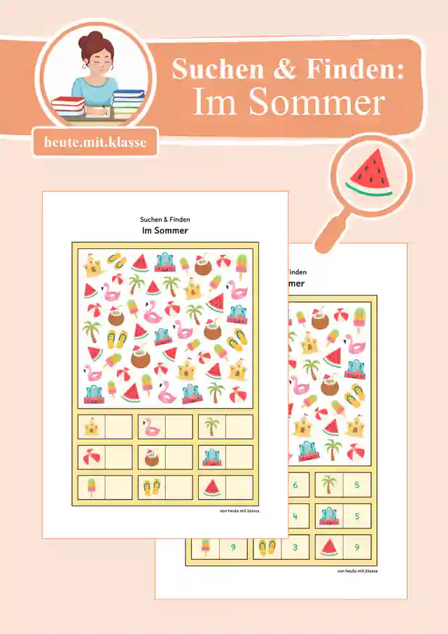 Suchen & Finden: Sommer & Ferien (Wimmelbild, Zählen im Zahlenraum bis 10)