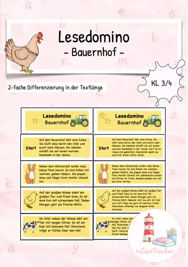 Leseförderung Lesedomino Bauernhof (Kl. 3/4)
