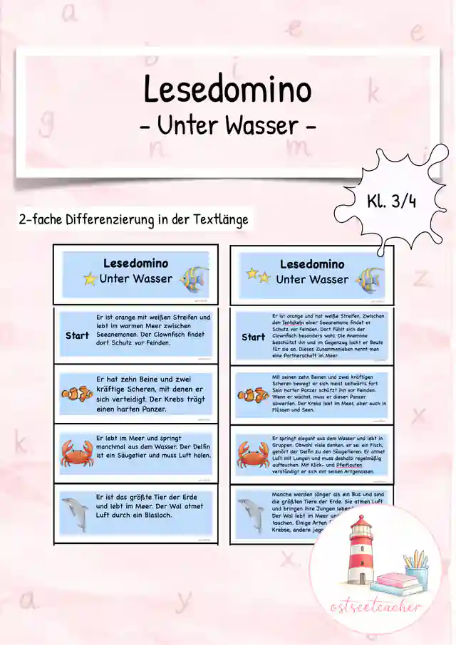 Leseförderung Lesedomino Unter Wasser (Kl. 3/4)