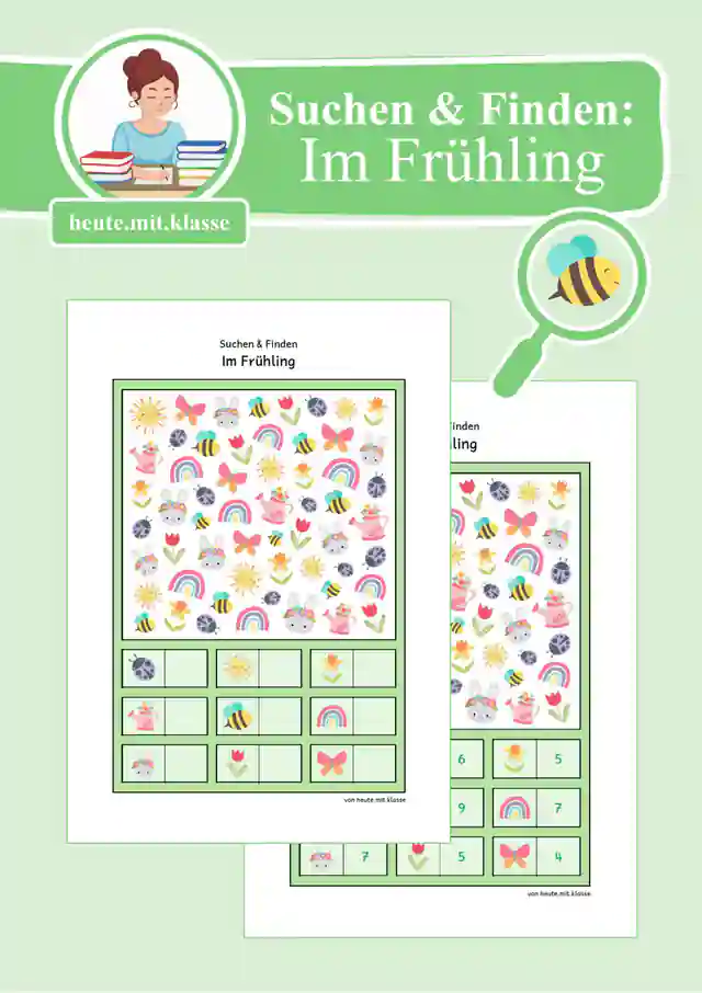 Suchen & Finden: Frühling (Wimmelbild, Zählen im Zahlenraum bis 10)