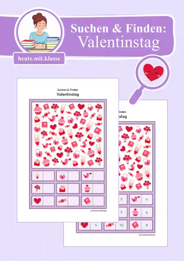 Suchen & Finden: Valentinstag (Wimmelbild, Zählen im Zahlenraum bis 10)