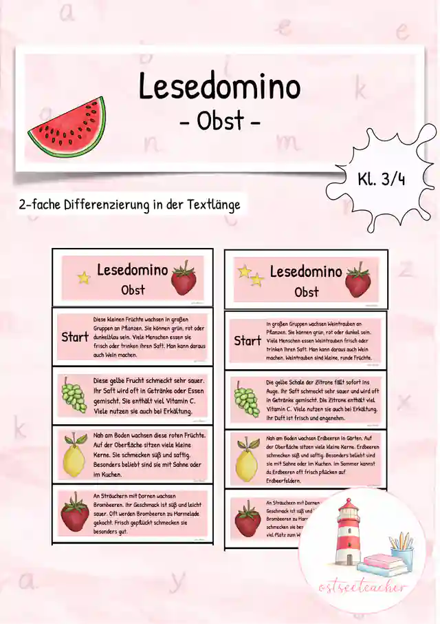 Leseförderung Lesedomino Obst (Kl. 3/4)