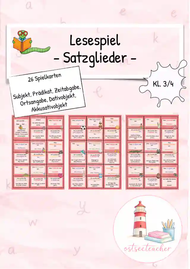 Satzglieder Lesespiel Subjekt Prädikat Objekte Zeit Ort