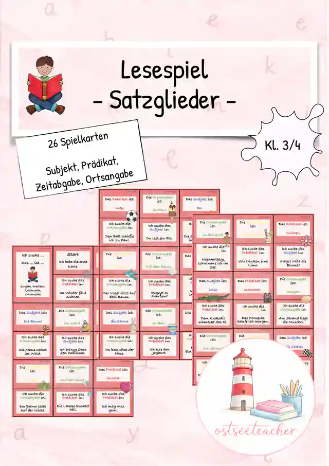 Satzglieder Lesespiel Subjekt Prädikat Zeit Ort