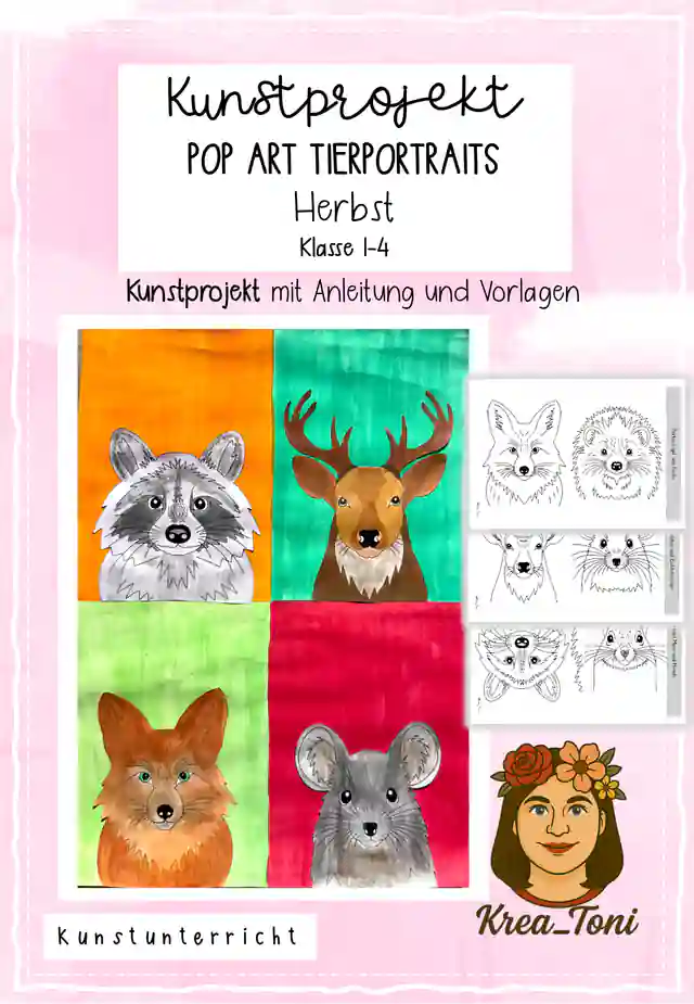 Waldtiere Pop Art – Kunstprojekt Tierportraits | Klasse 1–4