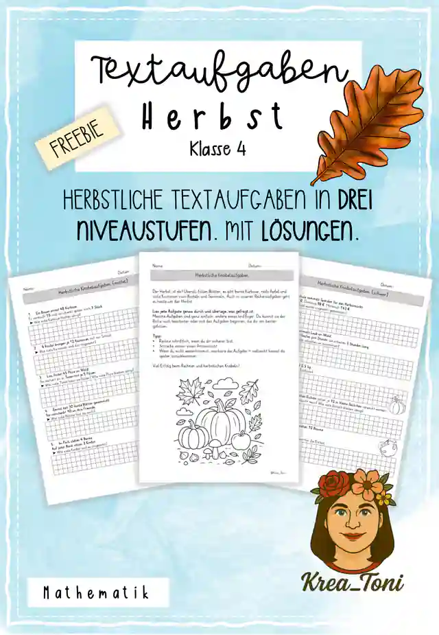 Textaufgaben Herbst Klasse 4 – 3-fach differenziert | Freebie
