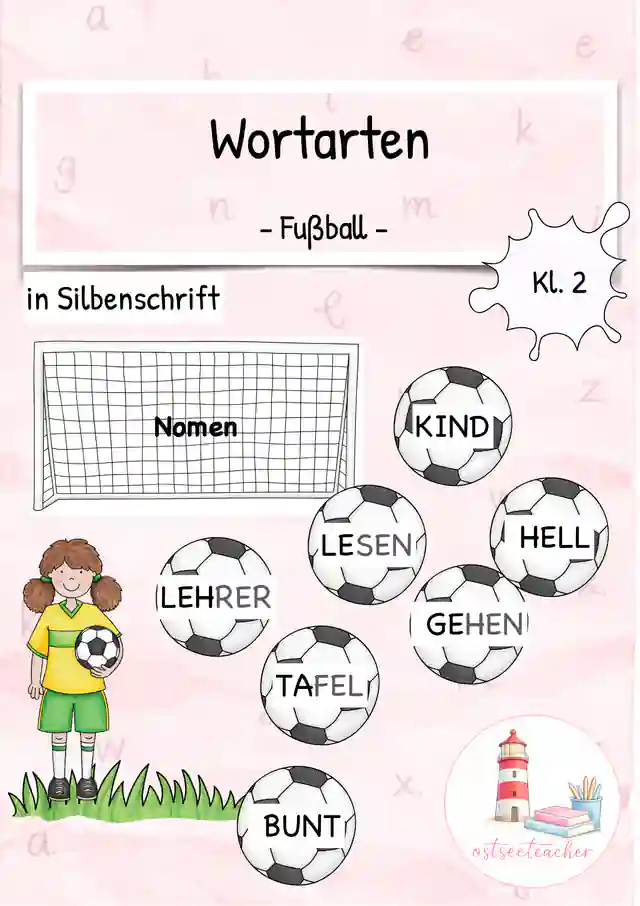 Wortarten Spiel Nomen, Verben, Adjektive, Artikel Fußball
