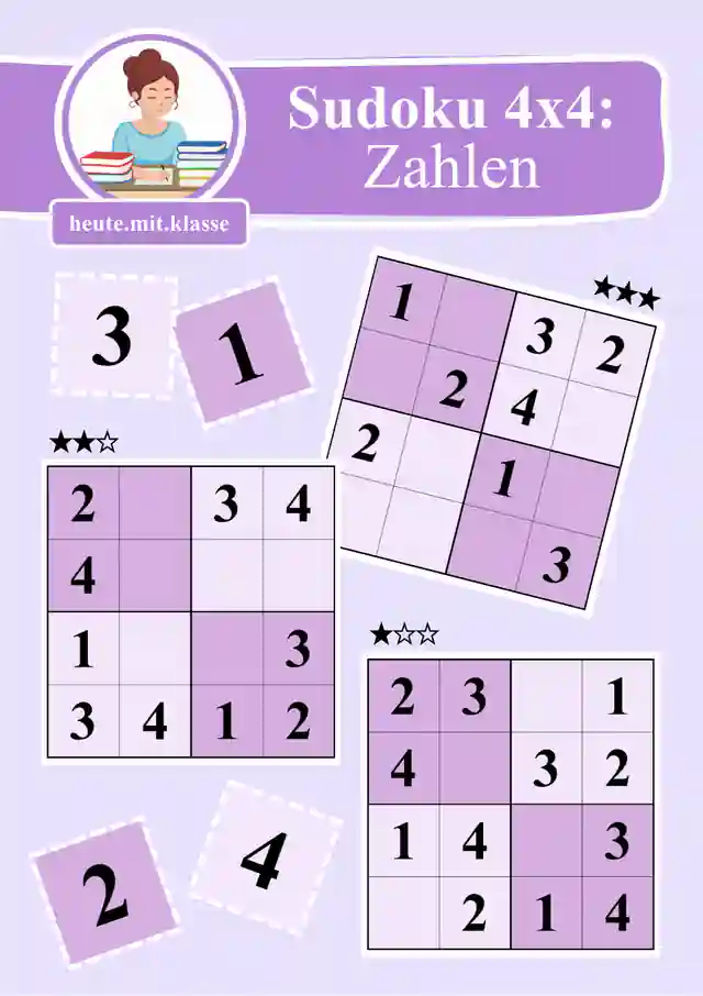 Sudoku 4x4: Mit Zahlen (Rätsel für Vorschule & Anfangsunterricht)