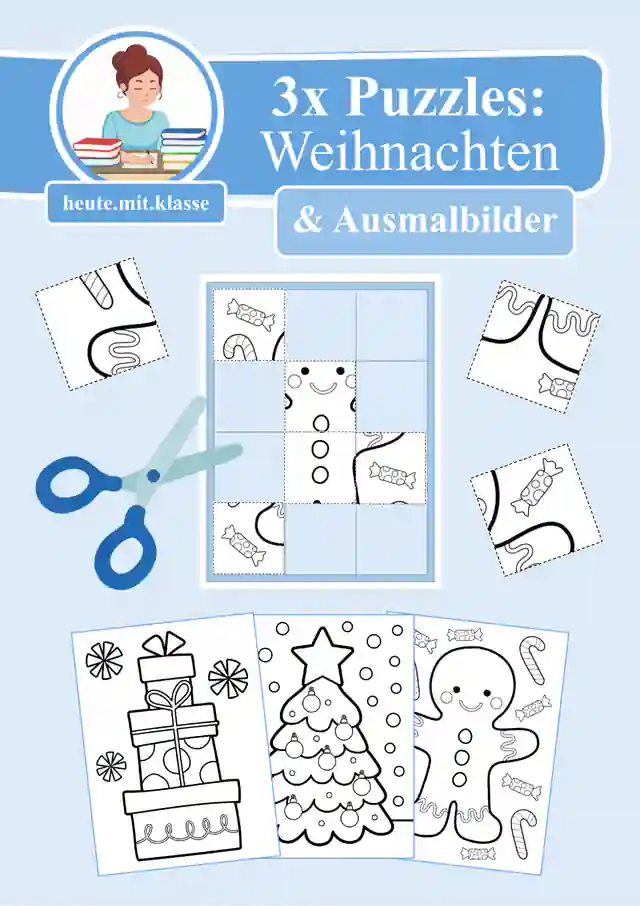 3x Puzzles & Ausmalbilder: Weihnachten & Advent (Schneideübung)