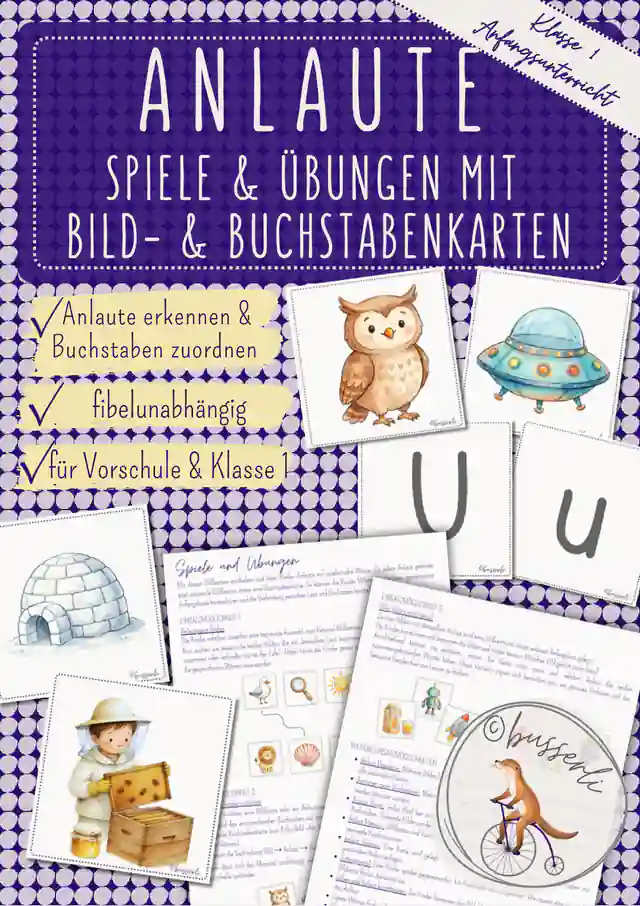 Anlaute Bildkarten & Buchstabenkarten | Anlautspiele für Klasse 1 & Vorschule | fibelunabhängig