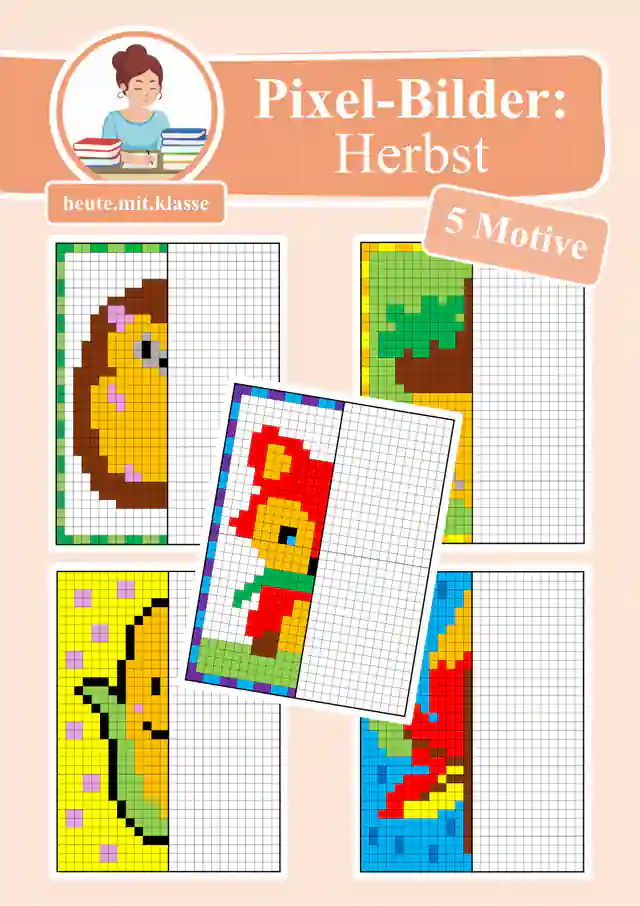 Pixel-Bilder: Herbst (Pixel-Art / Symmetrie / Spiegelachse)
