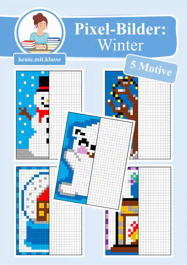 Pixel-Bilder: Winter (Pixel-Art / Symmetrie / Spiegelachse)