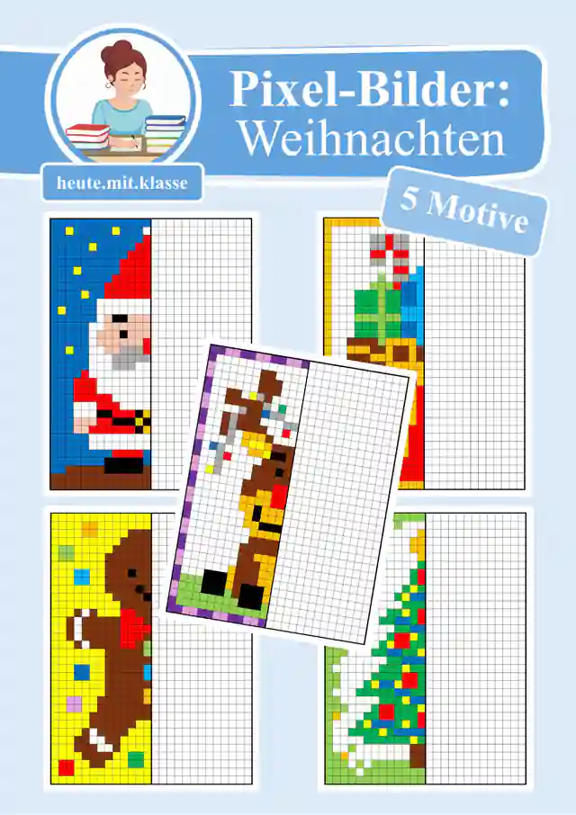 Pixel-Bilder: Weihnachten & Advent (Pixel-Art / Symmetrie / Spiegelachse)