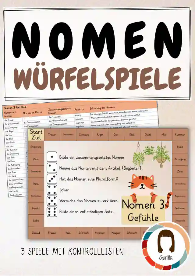 Würfelspiele Nomen | Plural Artikel | Wortarten Lernspiel