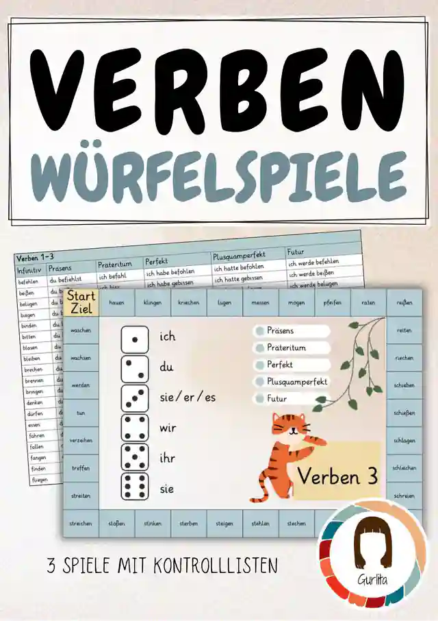 Würfelspiele Verben | Konjugieren Zeitformen | Wortarten Lernspiel